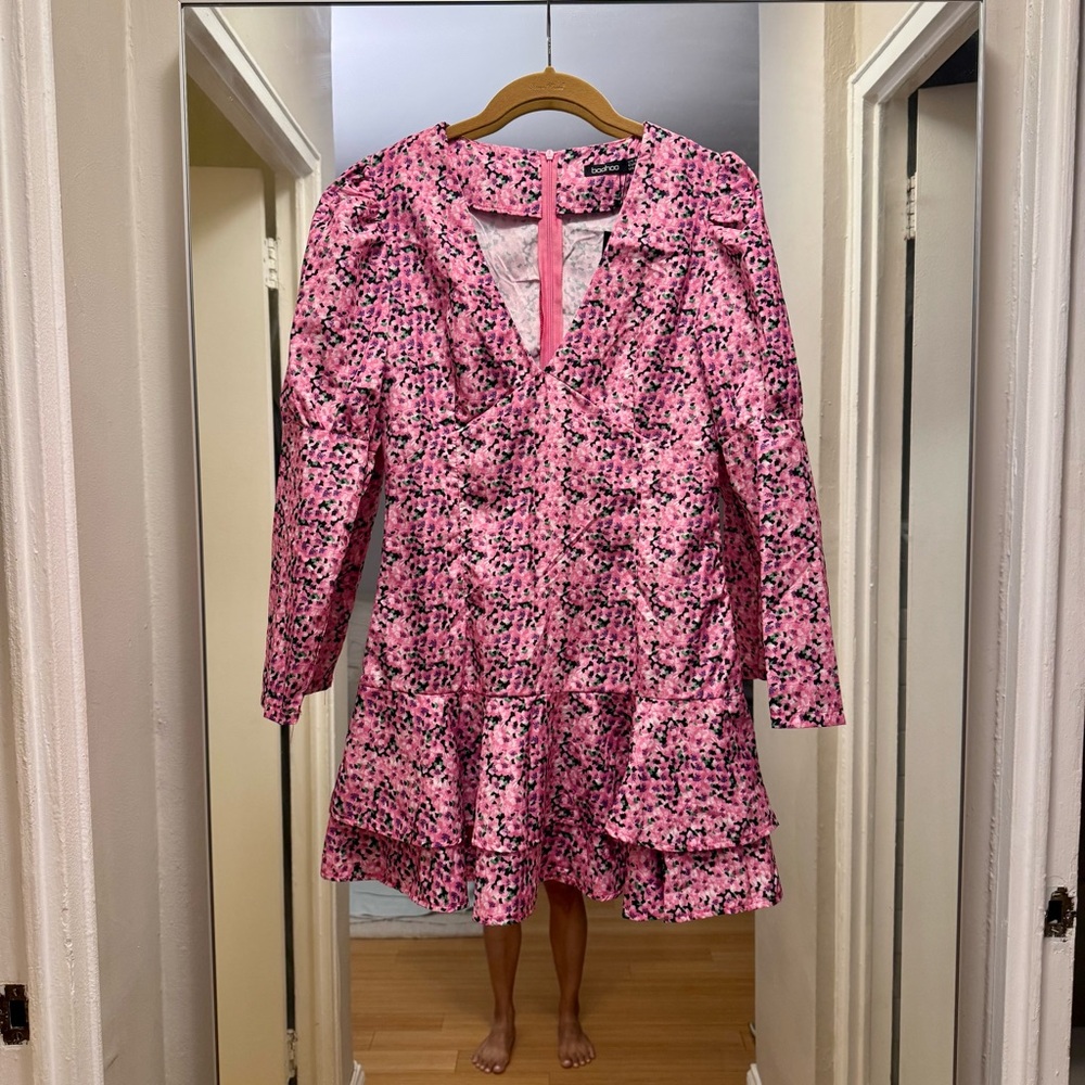 Pink Floral Ruffle Mini Dress NEW - Picture 2 of 6
